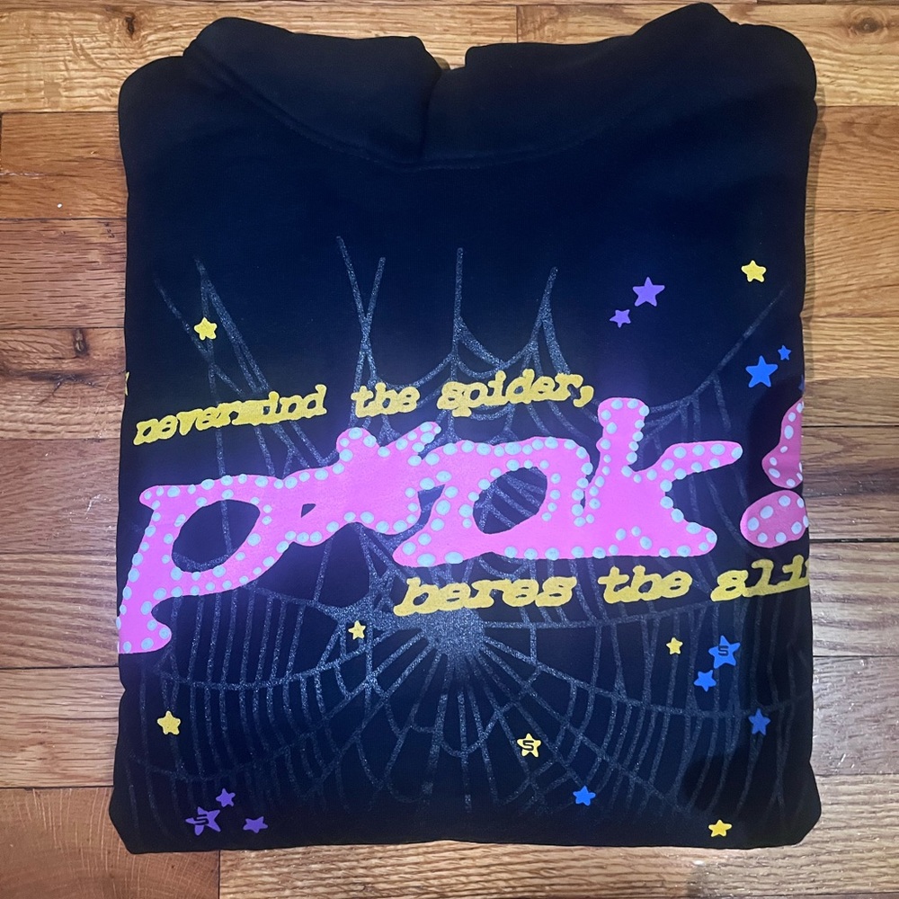 Black Graphic Sweatshirt with Pink and Yellow Accents
